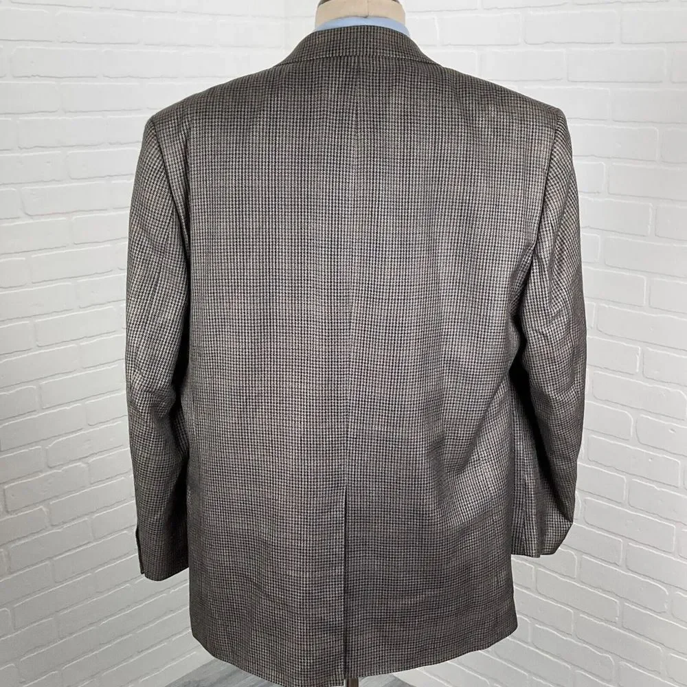 Chaps Blazer Men 48L‎ Gray Gold Prince Edward Plaid Silk Career Classic Party